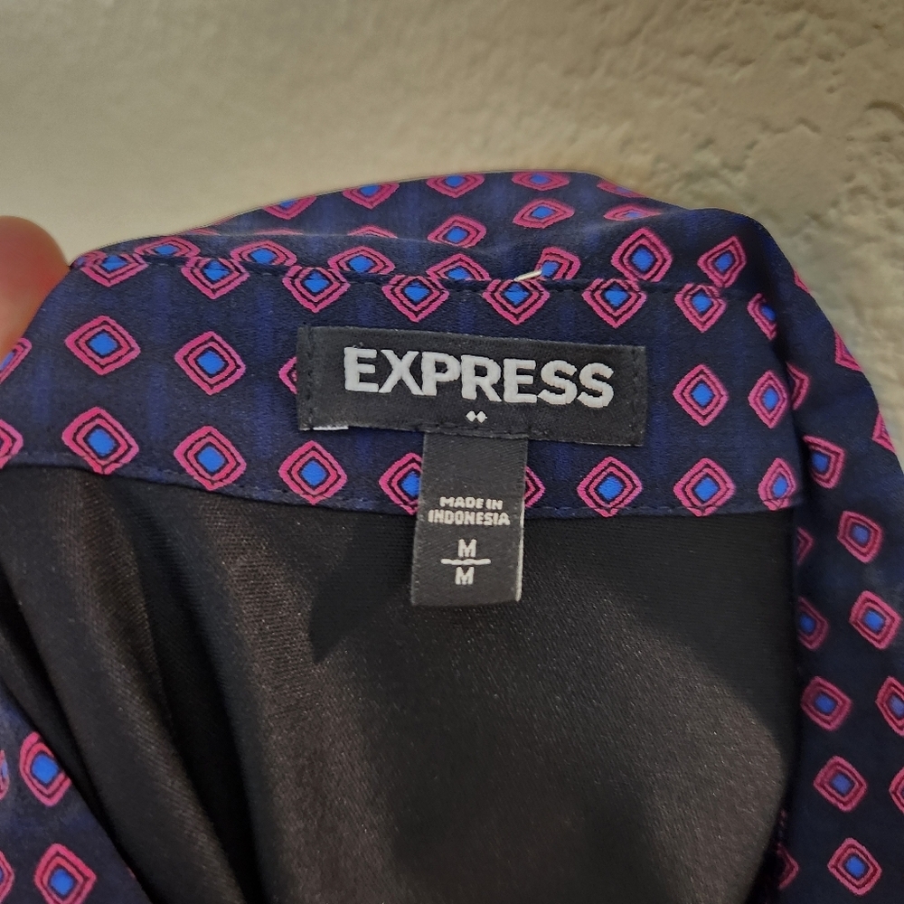 Express Purple Geometric Button Down Long Sleeve Shirt Dress Medium - Picture 3 of 9